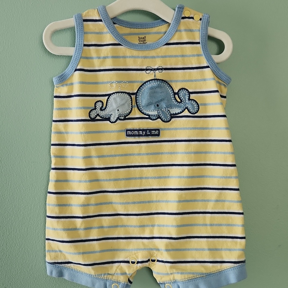 Carter's Yellow and Blue Striped Baby Romper - Picture 2 of 10